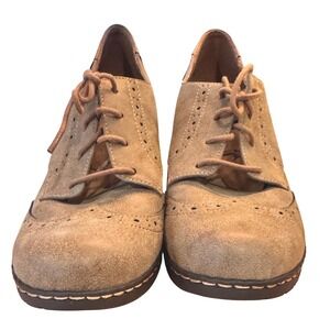 iComfort Women's Tan Suede Lace Up Wingtip Block Heel Oxford Shoes Size 10